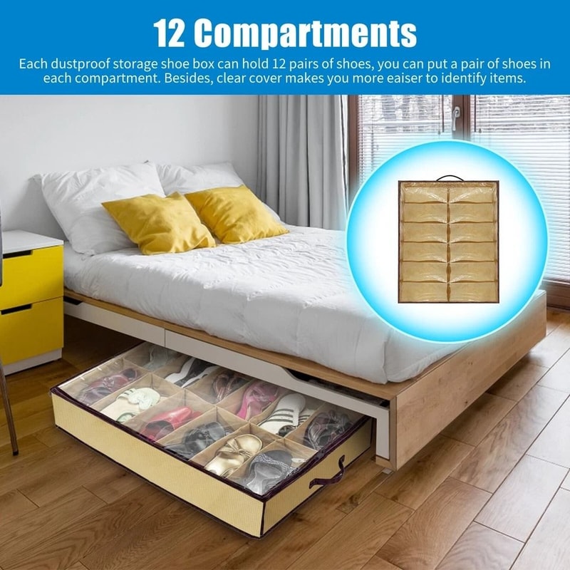 Under Bed Shoe Organizer With Zipper Dustproof Storage Box For Closet Shoes 2