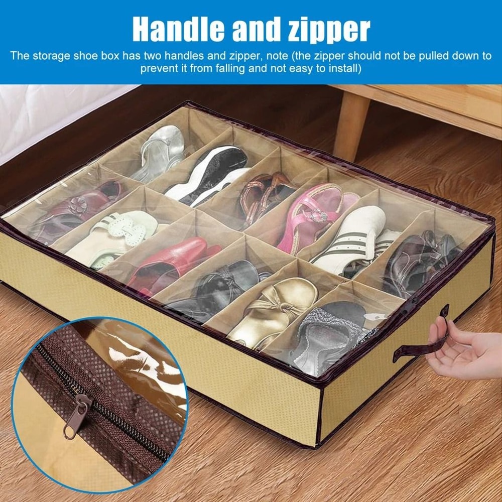 Under Bed Shoe Organizer With Zipper Dustproof Storage Box For Closet Shoes 3