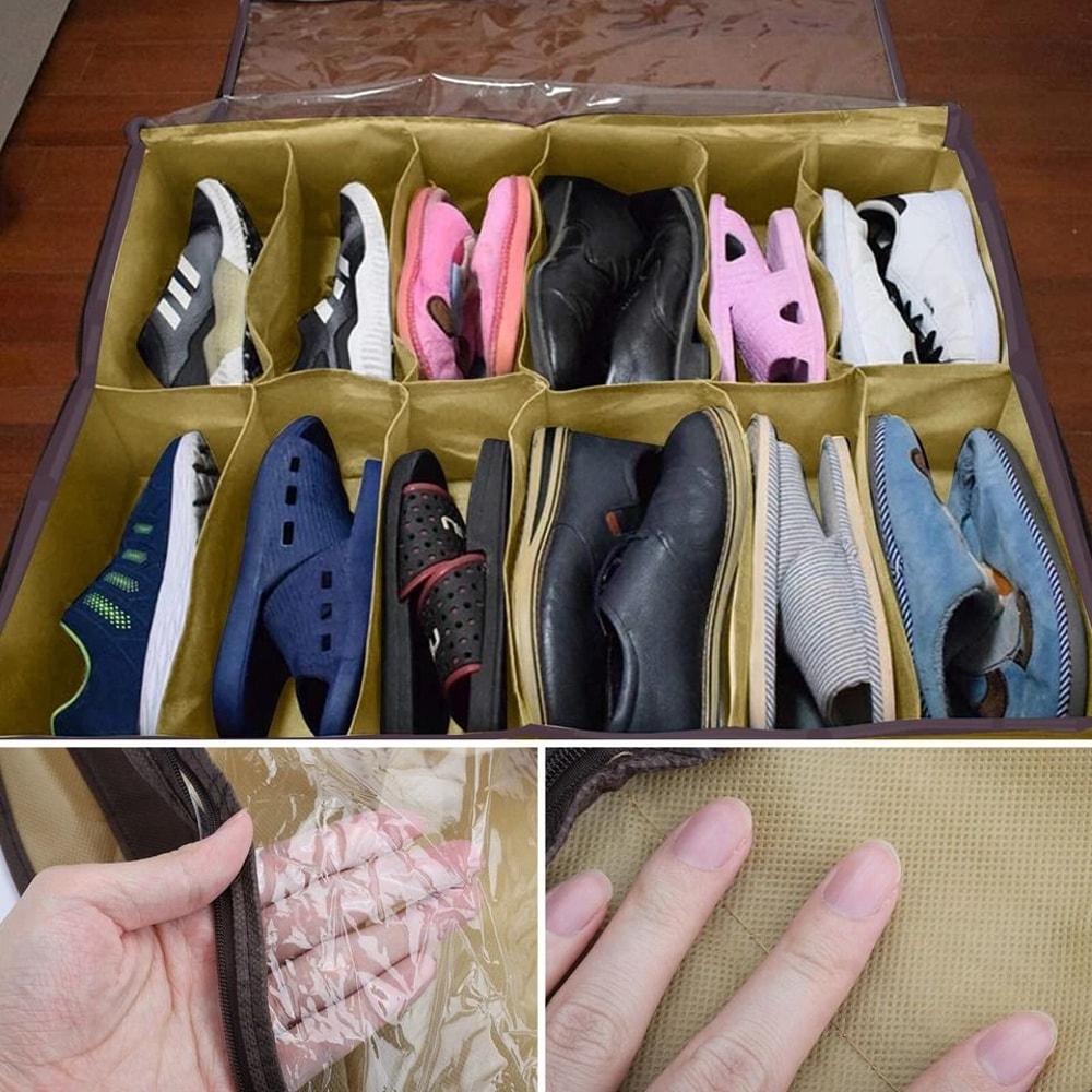Under Bed Shoe Organizer With Zipper Dustproof Storage Box For Closet Shoes 4
