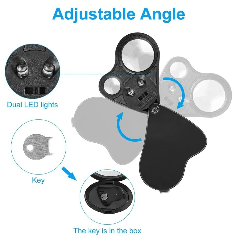 Jewelry Magnifier Loop With LED Light Folding Magnifying Glass For Jewelry Gems Coins And More 4
