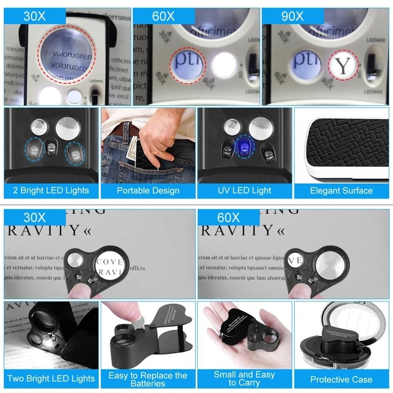 Jewelry Magnifier Loop With LED Light Folding Magnifying Glass For Jewelry Gems Coins And More 6