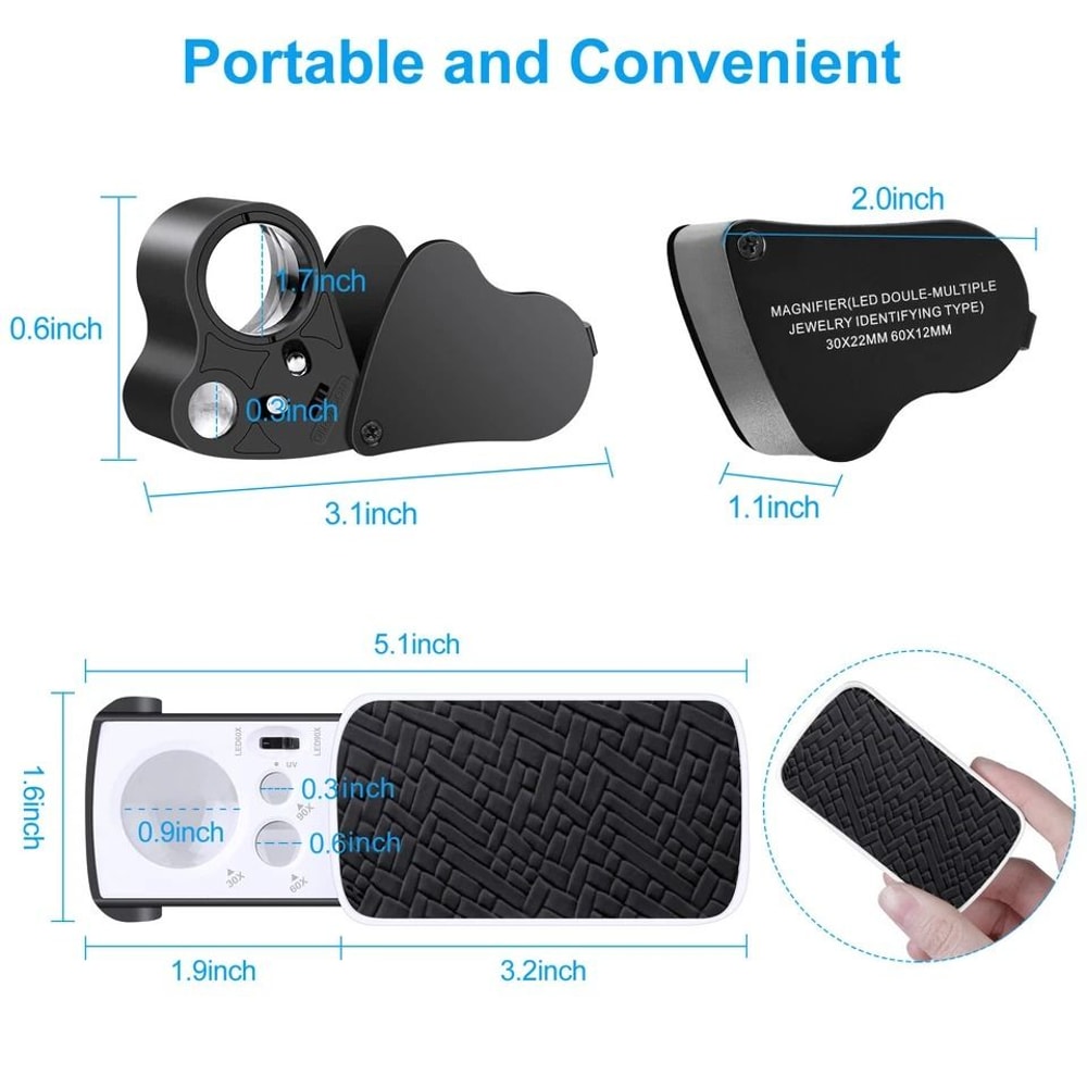 Jewelry Magnifier Loop With LED Light Folding Magnifying Glass For Jewelry Gems Coins And More 9