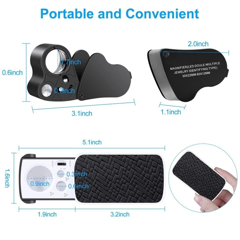 Jewelry Magnifier Loop With LED Light Folding Magnifying Glass For Jewelry Gems Coins And More 9