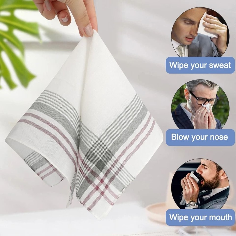 Plaid Cotton Handkerchief Set Soft Absorbent Classic Pocket Squares 11