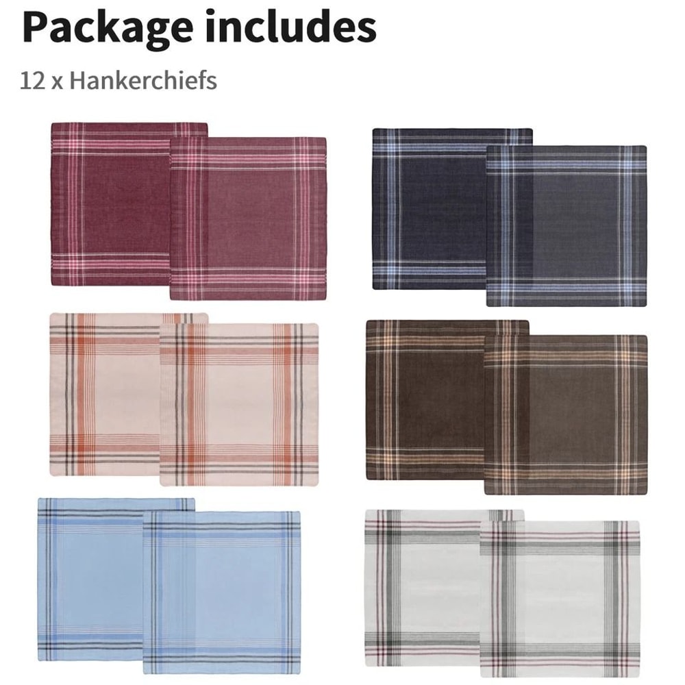 Plaid Cotton Handkerchief Set Soft Absorbent Classic Pocket Squares 16