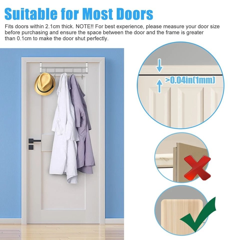 OvertheDoor Metal Hook Rack Hooks For Towels Coats Hats Durable Stainless Steel Hanger For Home B 2