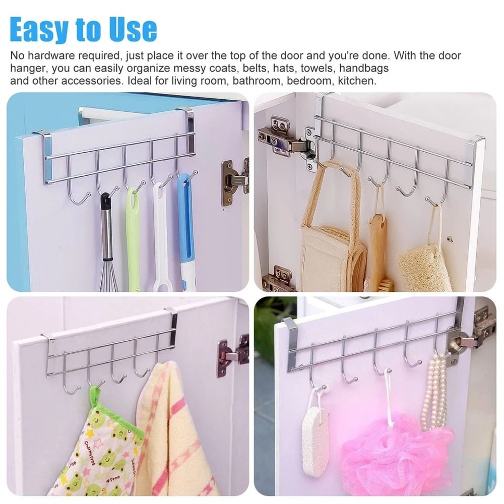 OvertheDoor Metal Hook Rack Hooks For Towels Coats Hats Durable Stainless Steel Hanger For Home B 4