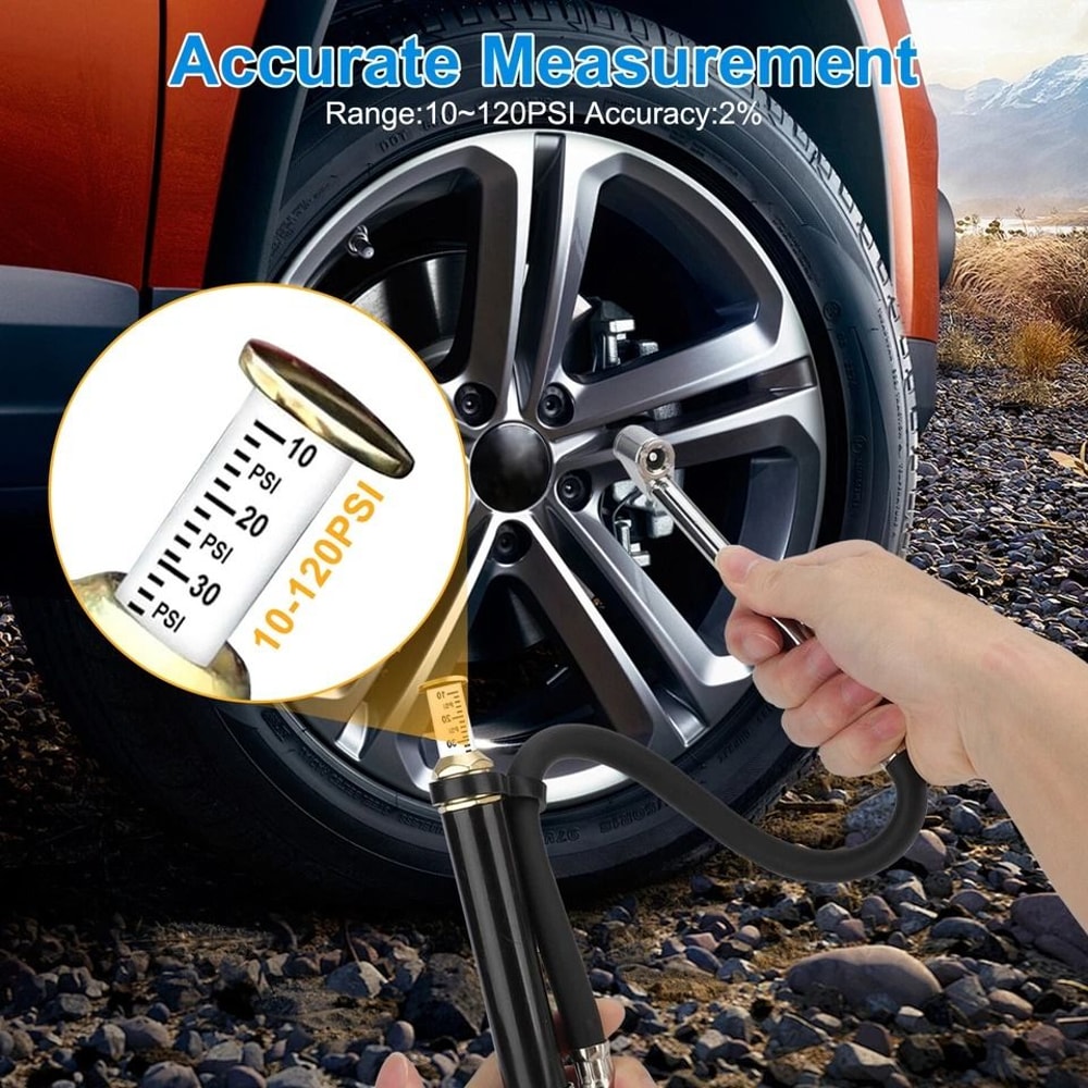 Dual Head Chuck Tire Inflator With Pressure Gauge Precision Measurement For Cars Trucks SUVs 2