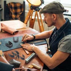 leather punch cutter set for belt ends, diy leatherworking kit with square, round & sword tail shapes