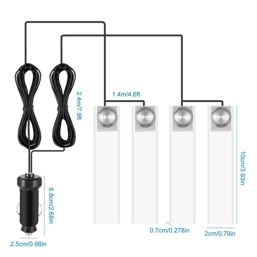 Blue Light LED Car Interior Decorative Lamp USB Rechargeable Flexible Floor Atmosphere Lighting 9