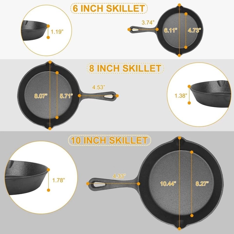 Cast Iron Skillet Set PreSeasoned NonStick Frying Pans 6
