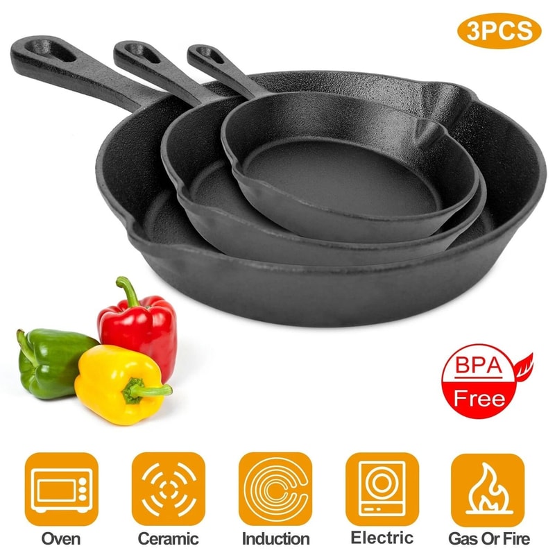 Cast Iron Skillet Set PreSeasoned NonStick Frying Pans 7
