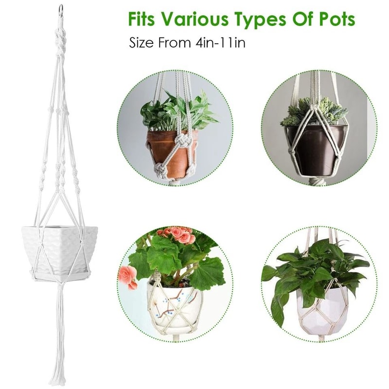 Macrame Hanging Plant Basket Hanger Rope Pot Holder For Garden Decor 3