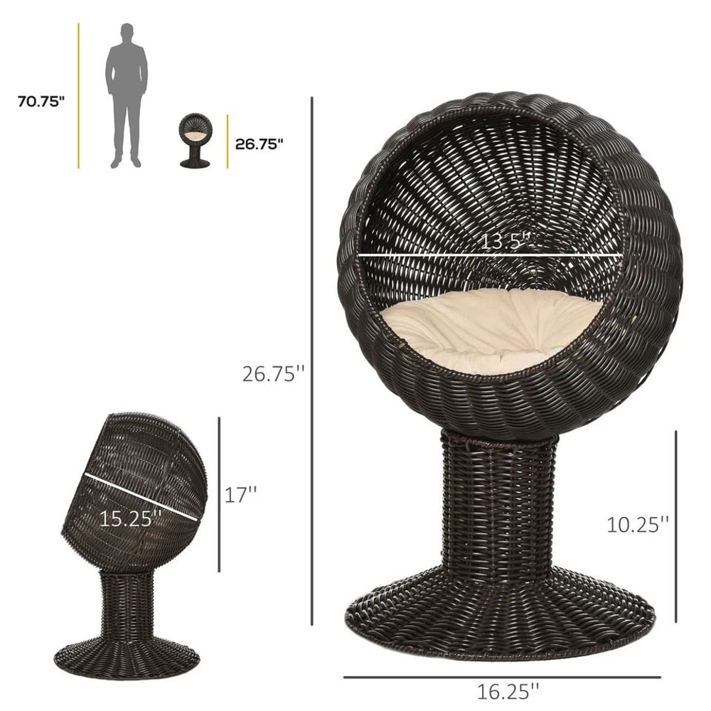 Rattan Wicker Elevated Cat House With Cushion Cozy Kitty Scratch House For Indoor Cats 1