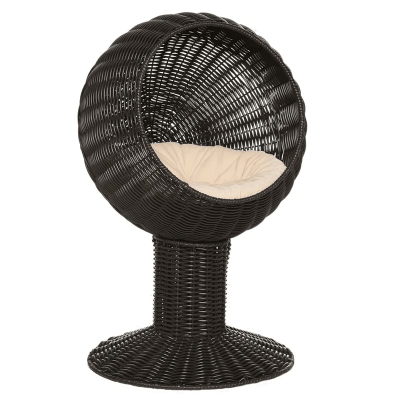 Rattan Wicker Elevated Cat House With Cushion Cozy Kitty Scratch House For Indoor Cats 9