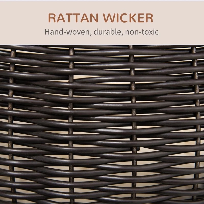 Rattan Wicker Elevated Cat House With Cushion Cozy Kitty Scratch House For Indoor Cats 5