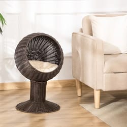 rattan wicker elevated cat house with cushion cozy kitty scratch house for indoor cats