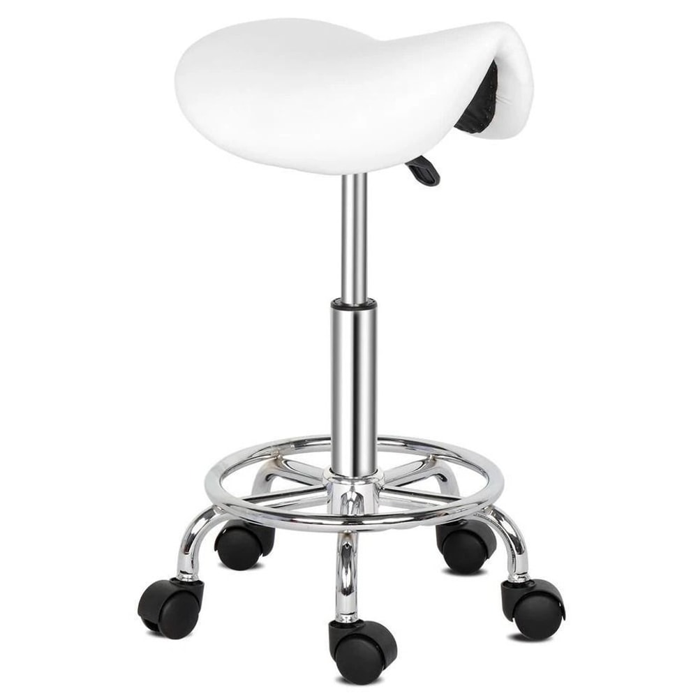 Height Adjustable Rolling Saddle Stool Swivel For Massage Spa 0