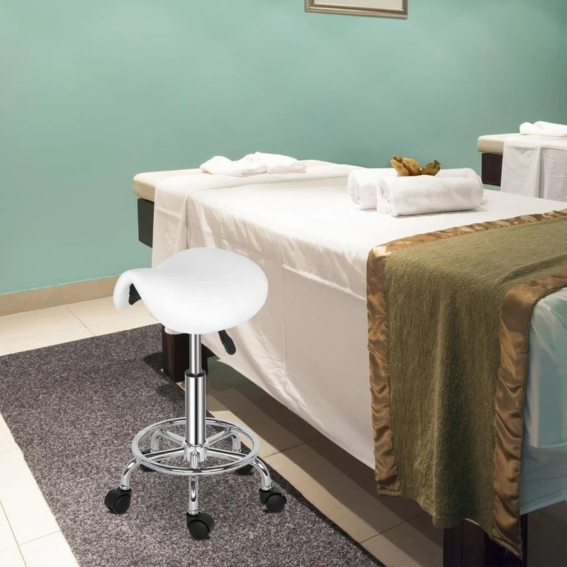 Height Adjustable Rolling Saddle Stool Swivel For Massage Spa 2