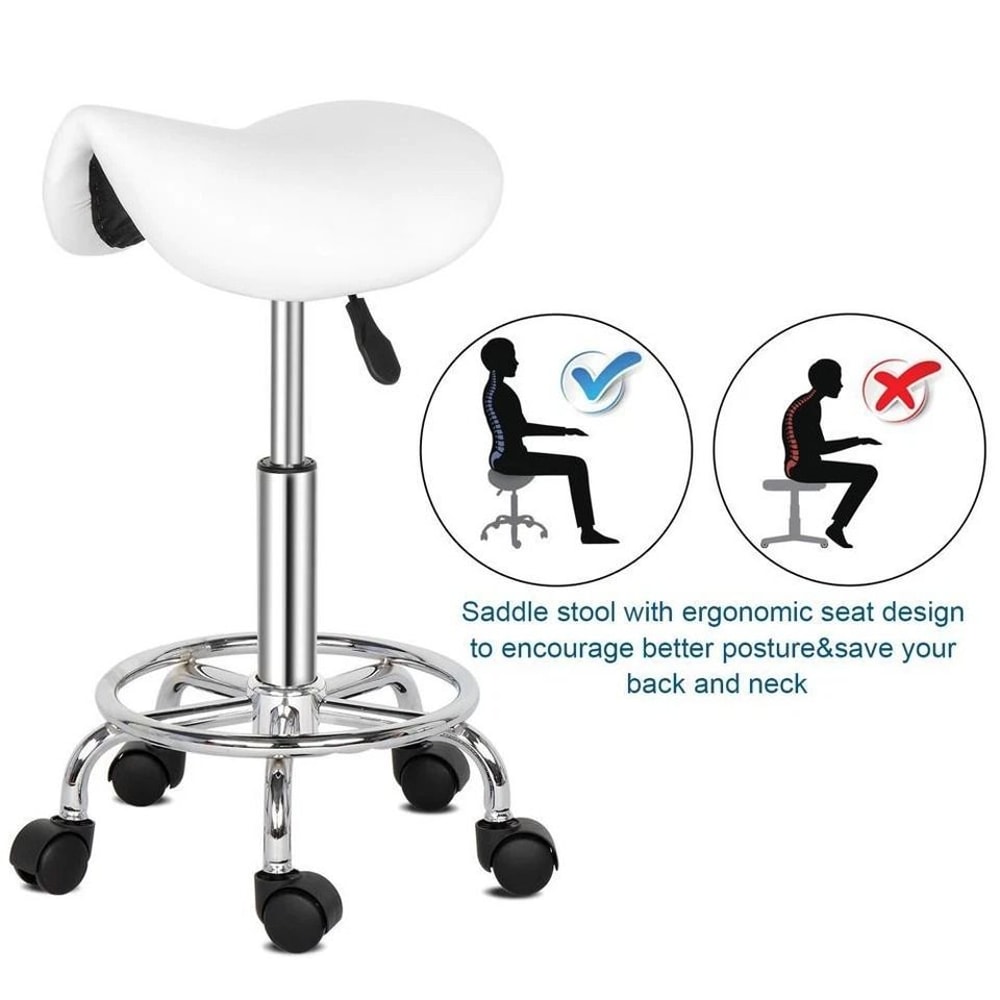 Height Adjustable Rolling Saddle Stool Swivel For Massage Spa 3