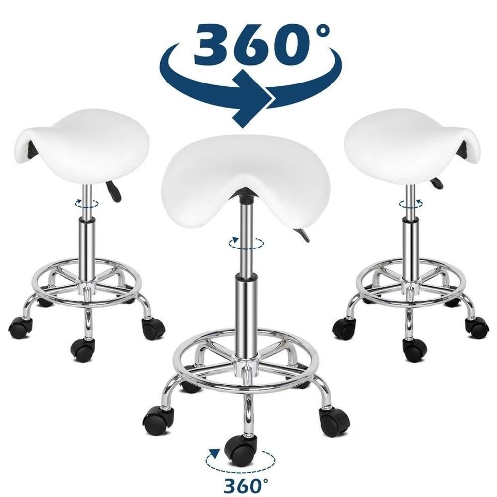 Height Adjustable Rolling Saddle Stool Swivel For Massage Spa 4