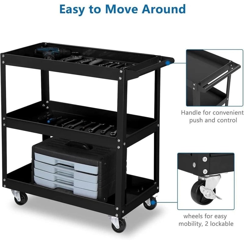 Tool Cart With Wheels Capacity Ergonomic Handle And Service Cart For Easy Mobility And Organization 2