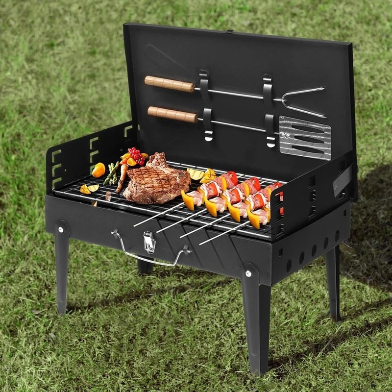 Portable BBQ Grill Set Foldable Charcoal Stove For Camping Garden With Carry Case 1