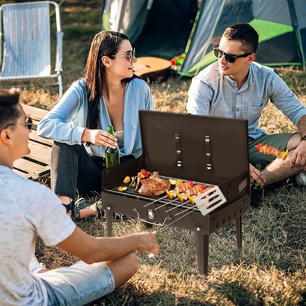 Portable BBQ Grill Set Foldable Charcoal Stove For Camping Garden With Carry Case 3