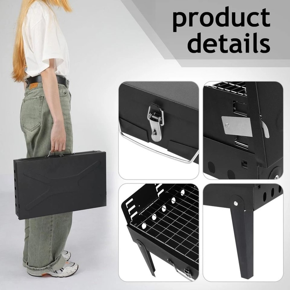 Portable BBQ Grill Set Foldable Charcoal Stove For Camping Garden With Carry Case 4