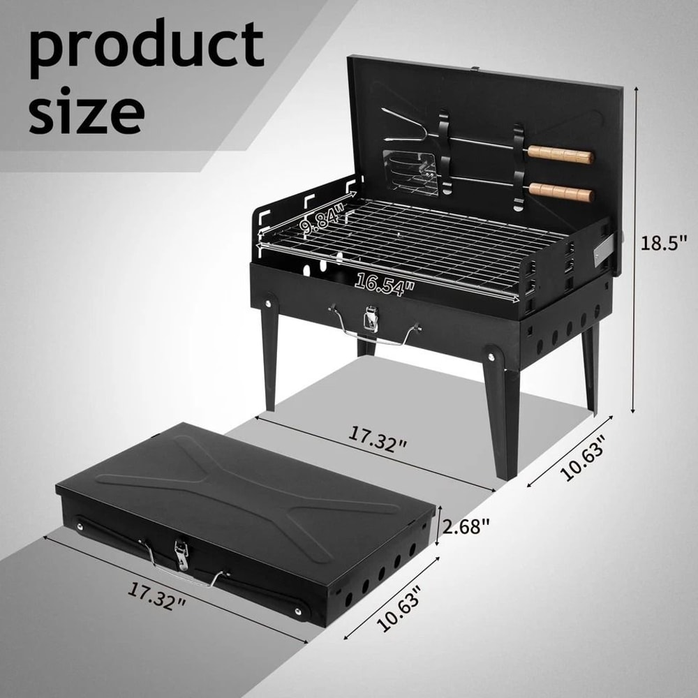 Portable BBQ Grill Set Foldable Charcoal Stove For Camping Garden With Carry Case 5