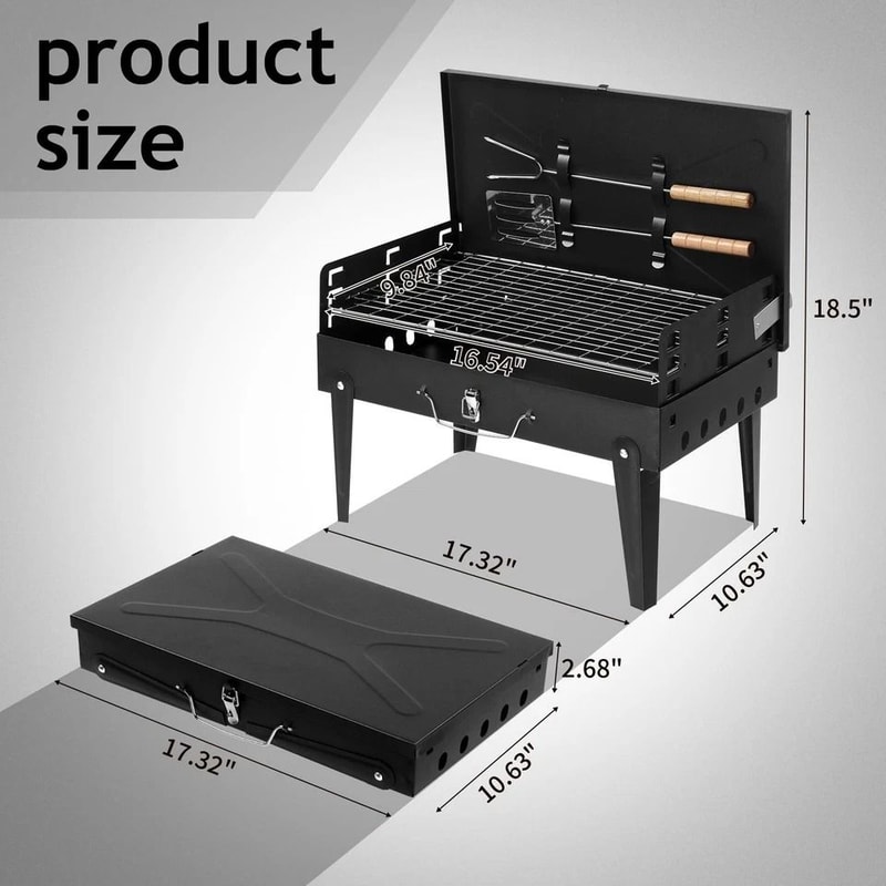 Portable BBQ Grill Set Foldable Charcoal Stove For Camping Garden With Carry Case 5