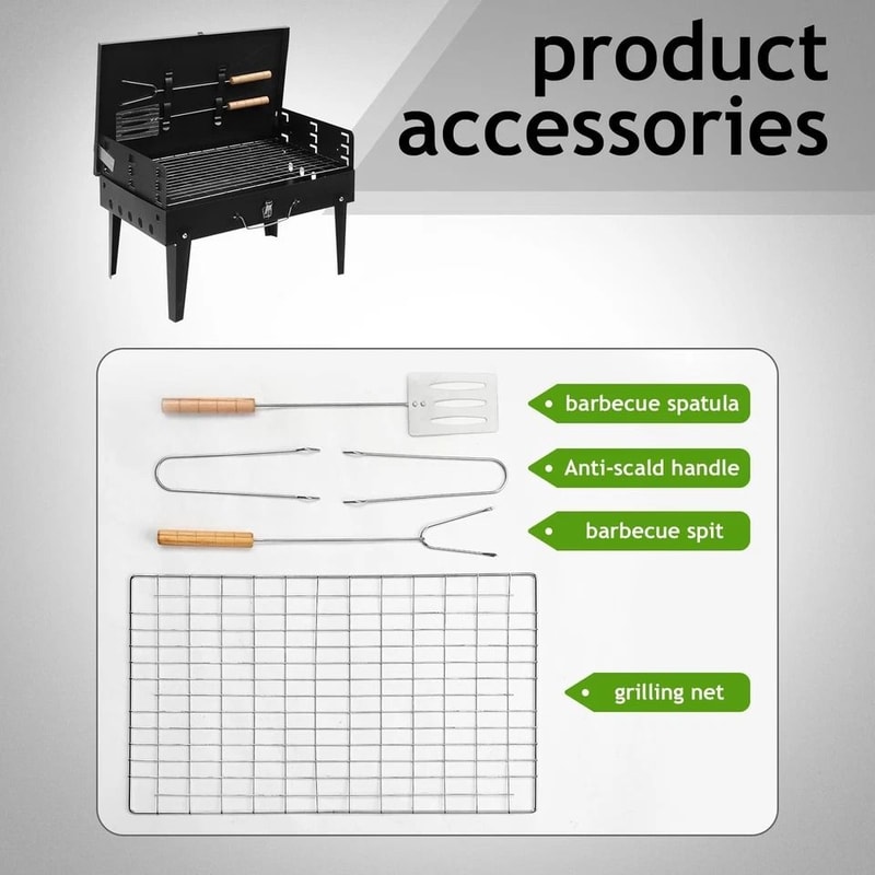 Portable BBQ Grill Set Foldable Charcoal Stove For Camping Garden With Carry Case 7