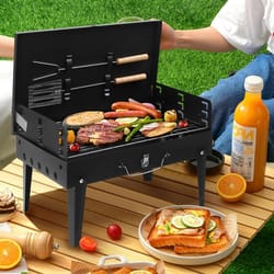portable bbq grill set foldable charcoal stove for camping & garden with carry case
