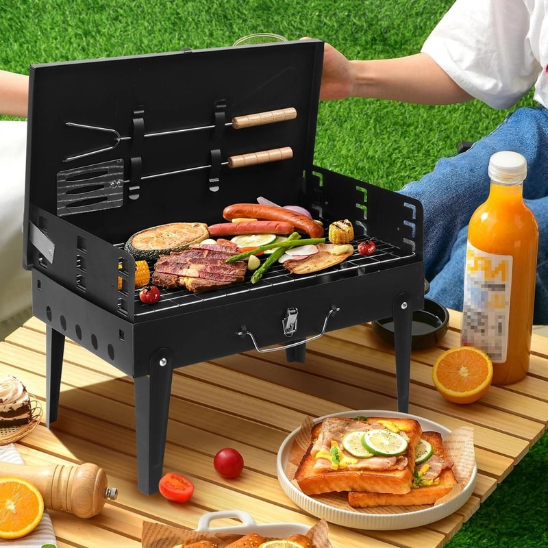 Portable BBQ Grill Set Foldable Charcoal Stove For Camping Garden With Carry Case 0