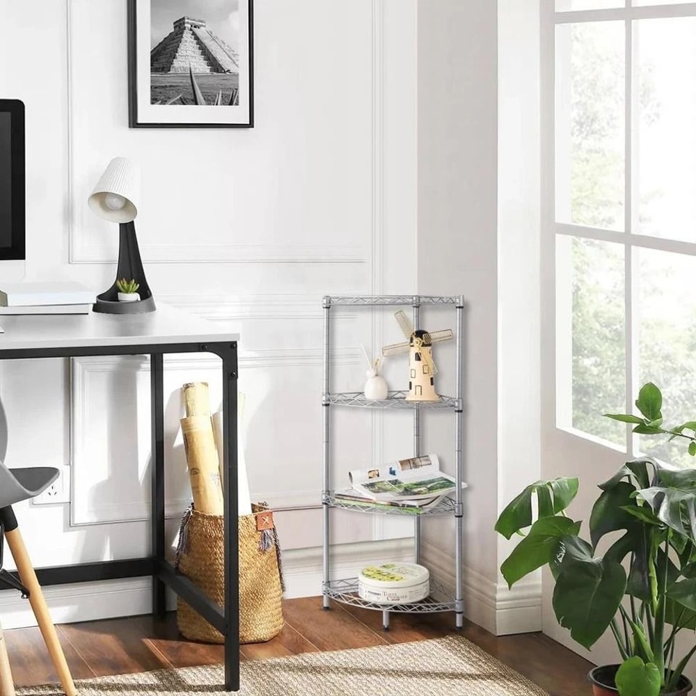 Corner Storage Rack Adjustable Wire Shelf For Kitchen Bathroom Garage 4