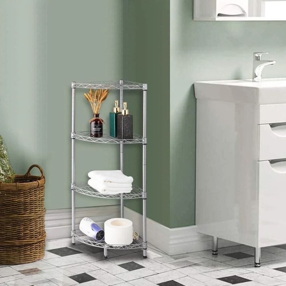 Corner Storage Rack Adjustable Wire Shelf For Kitchen Bathroom Garage 5