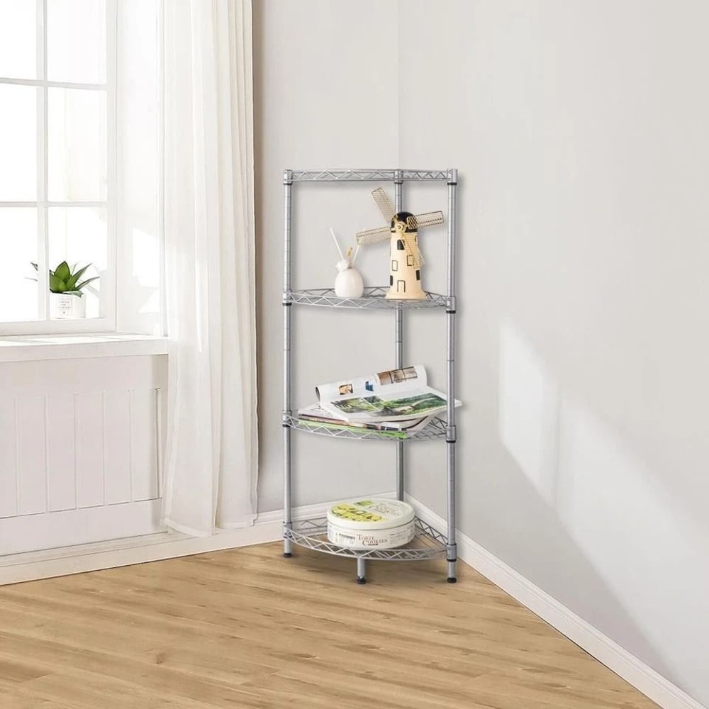 Corner Storage Rack Adjustable Wire Shelf For Kitchen Bathroom Garage 6