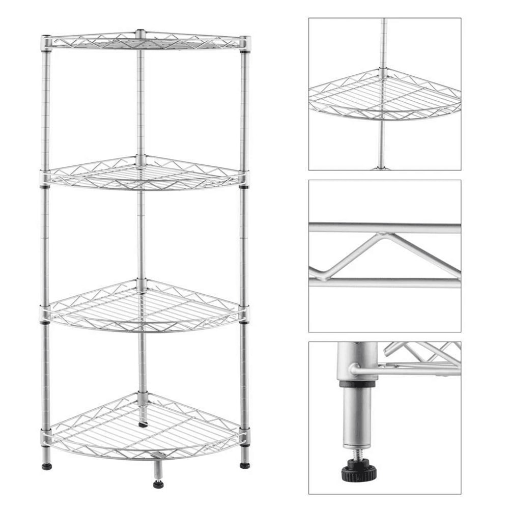 Corner Storage Rack Adjustable Wire Shelf For Kitchen Bathroom Garage 7