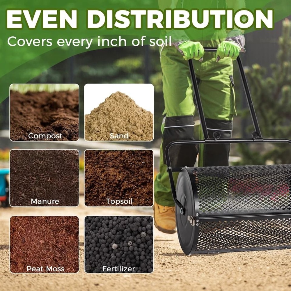 Compost Spreader For Lawn Garden Efficient Peat Moss Roller For Topdressing Seedling Distribution 4