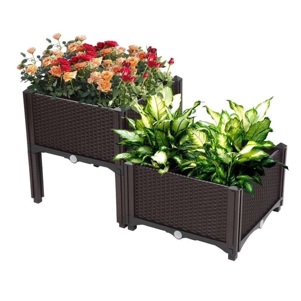 Outdoor Garden Raised Planter Box For Vegetables Flowers Herbs Brown WeatherResistant Plastic 1