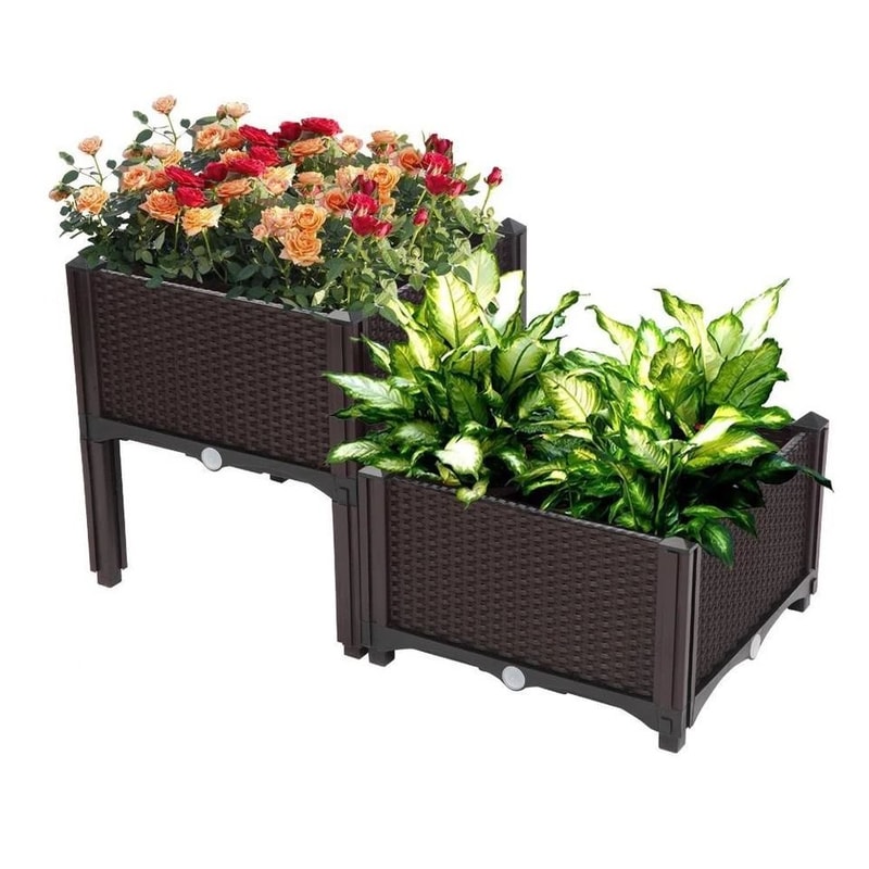 Outdoor Garden Raised Planter Box For Vegetables Flowers Herbs Brown WeatherResistant Plastic 1