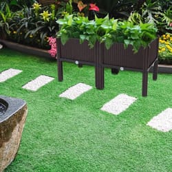 outdoor garden raised planter box for vegetables, flowers & herbs brown, weather-resistant plastic