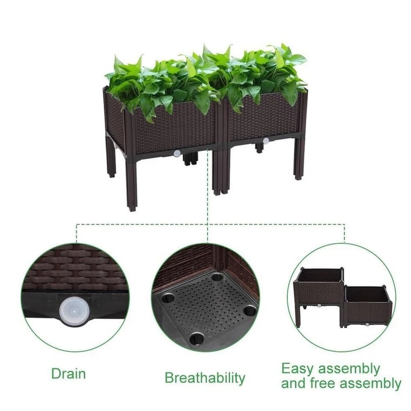 Outdoor Garden Raised Planter Box For Vegetables Flowers Herbs Brown WeatherResistant Plastic 8