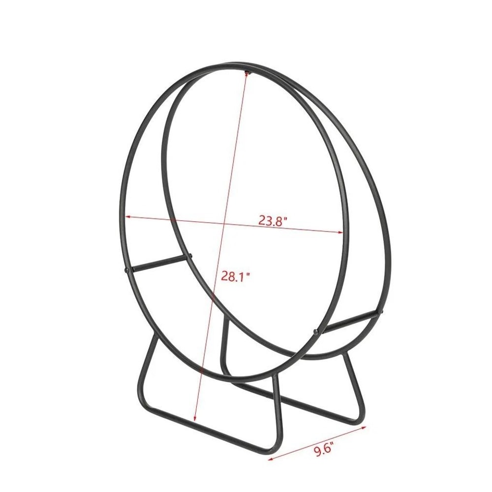 Outdoor Firewood Log Hoop PowderCoated Steel Log Storage Rack Black Durable Lumber Holder For Easy 2