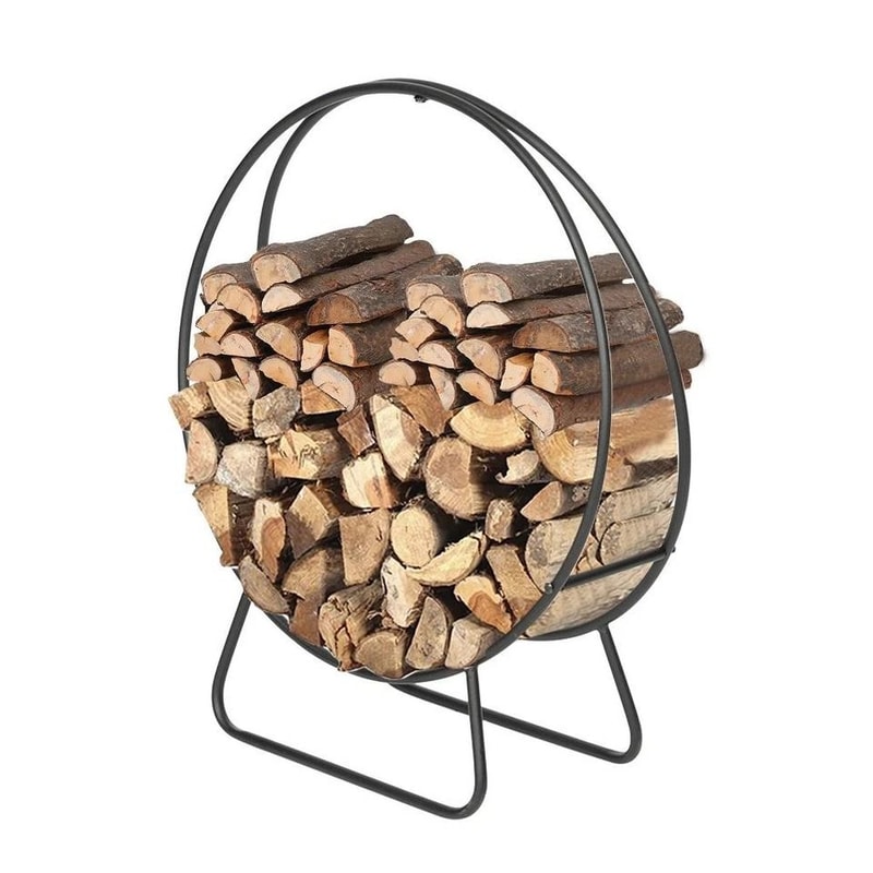 Outdoor Firewood Log Hoop PowderCoated Steel Log Storage Rack Black Durable Lumber Holder For Easy 3