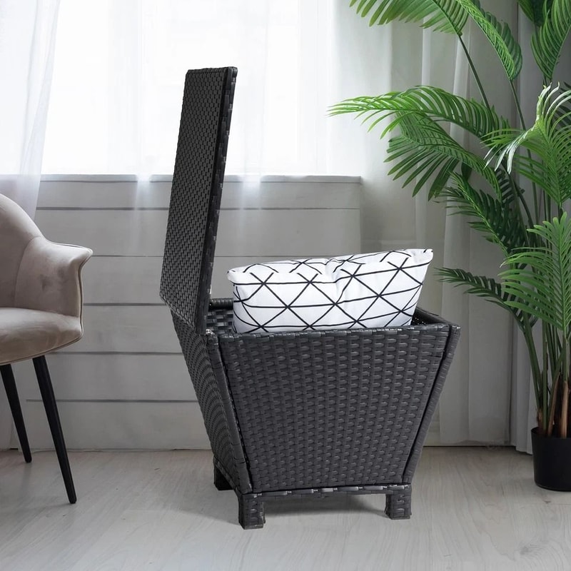 Outdoor Wicker Side Table With Storage Trapezium Design For Patio Garden Use 2