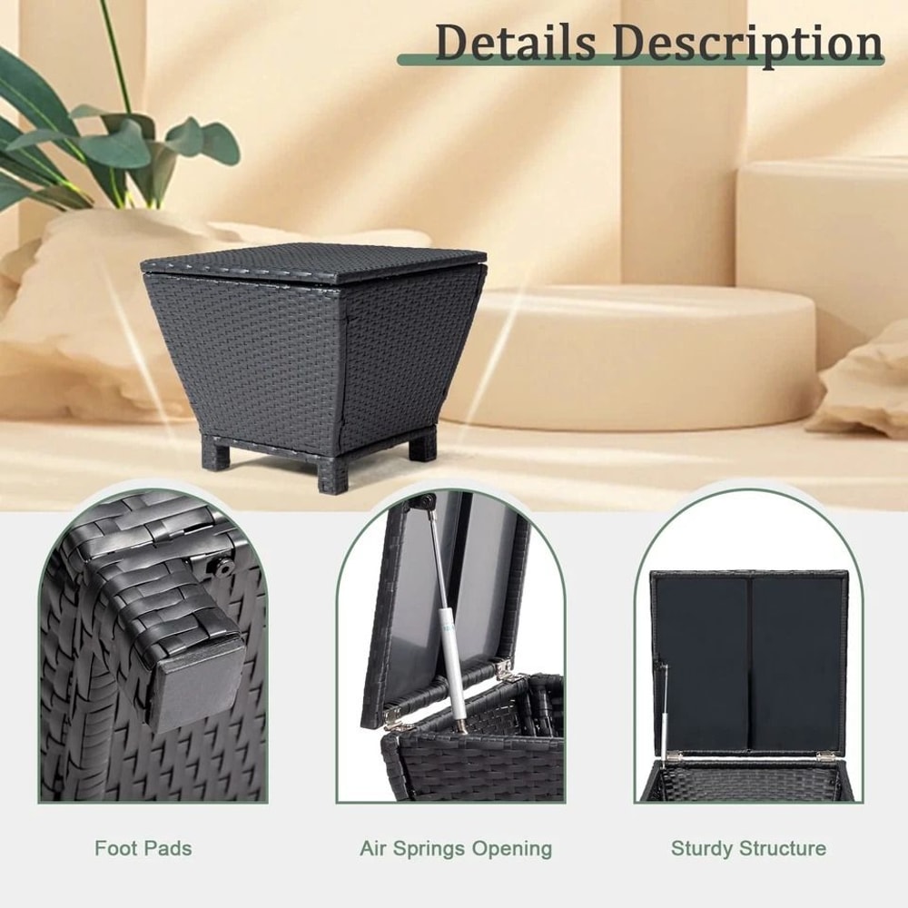 Outdoor Wicker Side Table With Storage Trapezium Design For Patio Garden Use 6