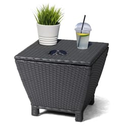 outdoor wicker side table with storage trapezium design for patio & garden use