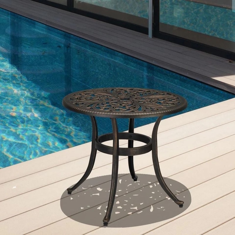 Patio Bistro Table With Umbrella Hole Cast Aluminum Dining Table For Outdoor Use 6