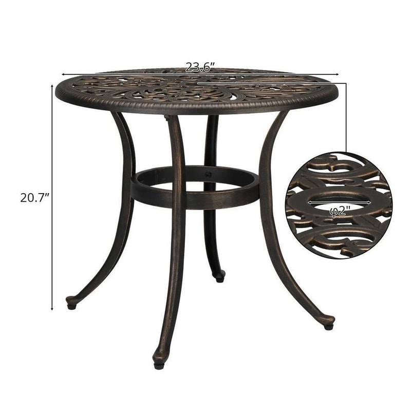 Patio Bistro Table With Umbrella Hole Cast Aluminum Dining Table For Outdoor Use 8